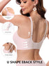 Pink seamless push-up bra with scalloped edges and U-back straps; no underwire