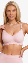 Jelly Bras for Women No Underwire Scalloped Push Up Wireless Bralettes Seamless Soft Comfort Everyday Tshirt Bra Pink