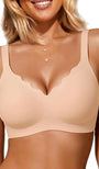 Skin-tone seamless push-up bra with scalloped neckline