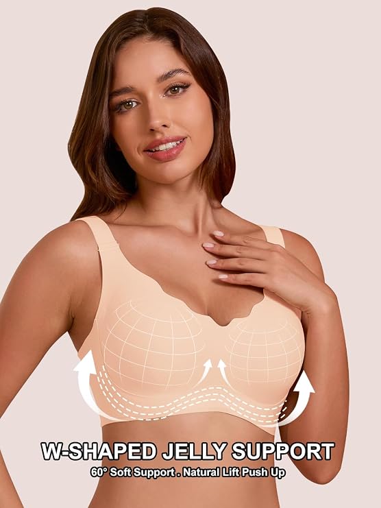 Skin-tone jelly-style push-up bra with contoured cups and scalloped neckline