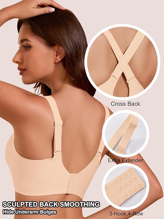 Skin-tone bra back with cross straps and adjustable extender closure