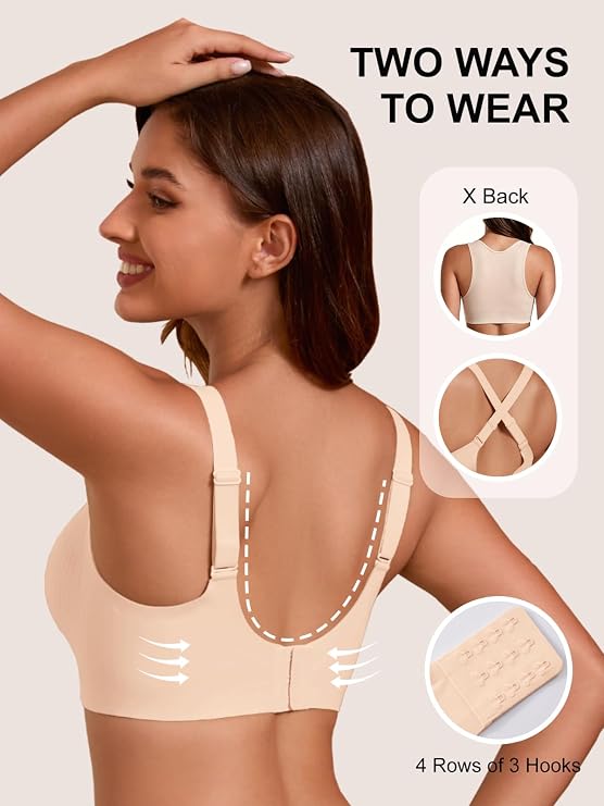 Skin-tone bra back with X-back straps and adjustable hook-and-eye closure