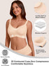 Skin-tone t-shirt bra with seamless contoured cups and soft wireless support