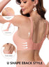 Tea red scalloped seamless push-up bra, no underwire, cross-back straps