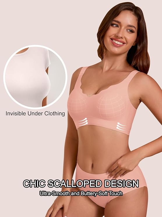 Pink scalloped bra with smooth, invisible under-clothing look