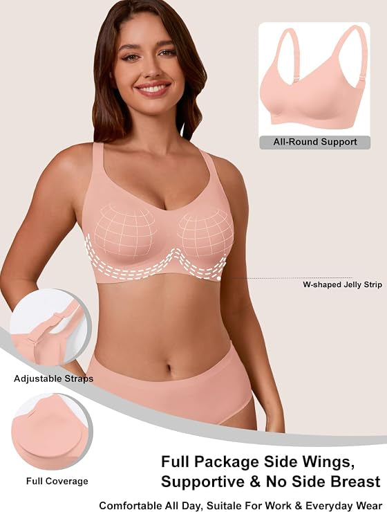 Tea red full-coverage wireless bra with adjustable straps, smooth rounded cups