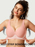 Light pink wireless T-shirt bra with deep V neckline and contrast piping