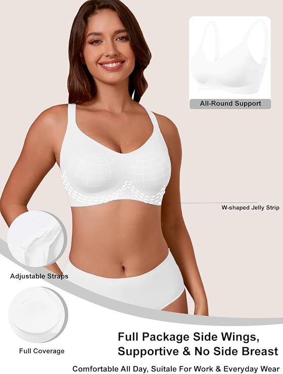 White T-shirt bra with adjustable straps and smooth full-coverage cups